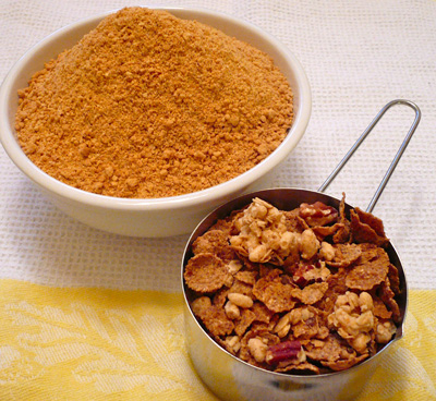 Graham cracker crumbs and maple-pecan cereal
