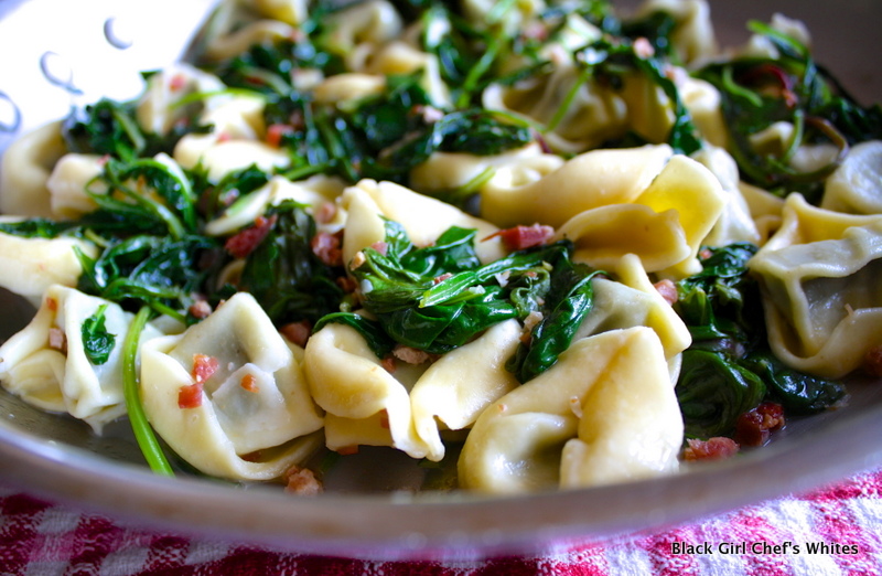 Tortelonni with Pancetta and Greens | Black Girl Chef's Whites